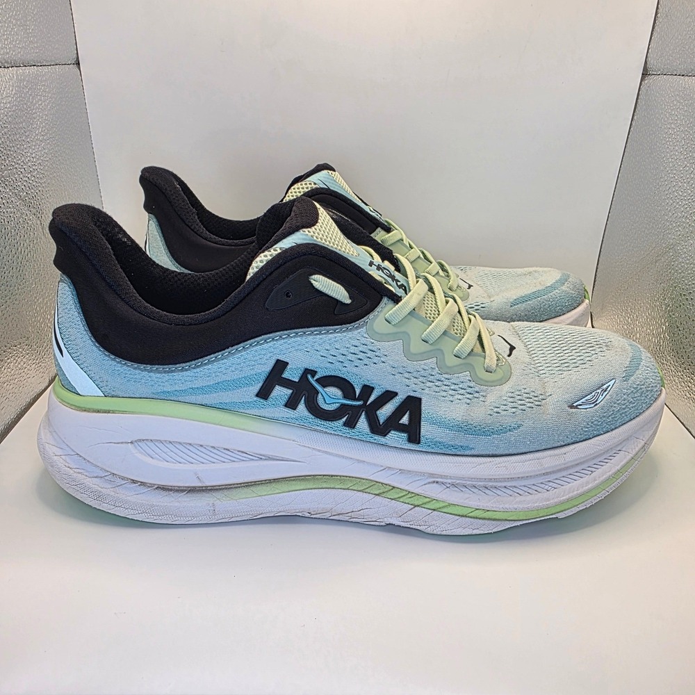 Hoka Bondi 9 Running Shoes Blue Lime Green | Men's 12 1162011 LNMT